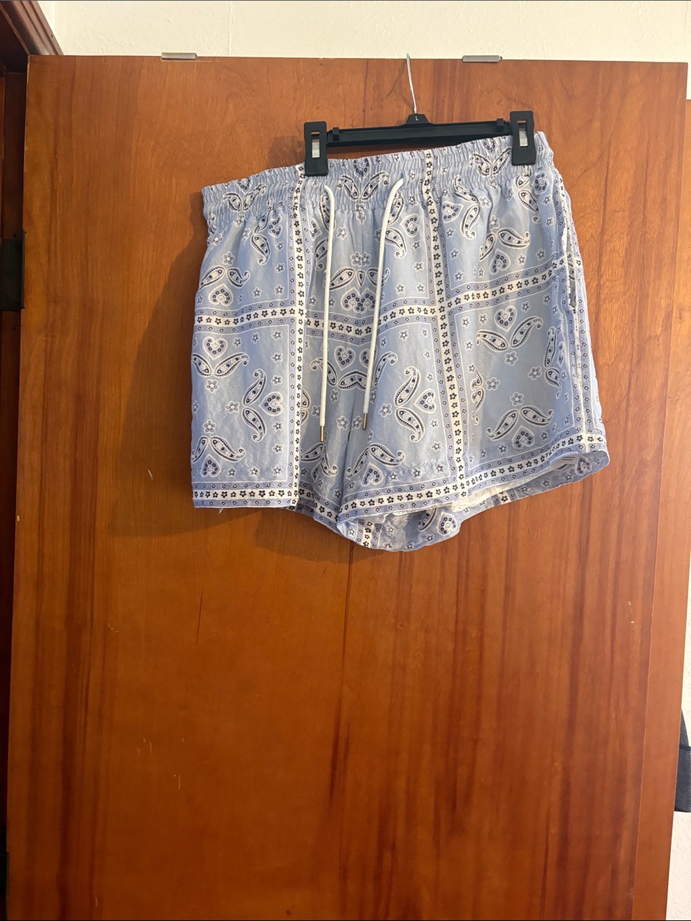 Sandro Light Blue Paisley Bandana-Print Drawstring Shorts
